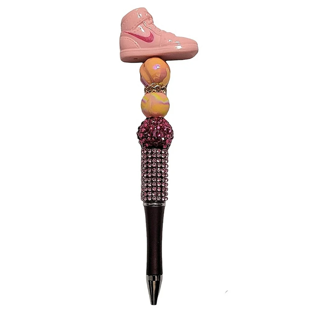 Athletic Sneaker Beaded Bling Ballpoint Twist Pen Topper Pink